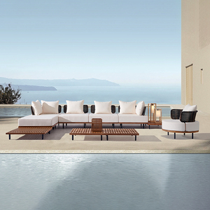 Ensemble de canapés rectangulaires contemporains en teck d'Indonésie et <span class=keywords><strong>rotin</strong></span> pour jardins, terrasses, chambres d'hôtel et mobilier de resort extérieur - Product Image 2