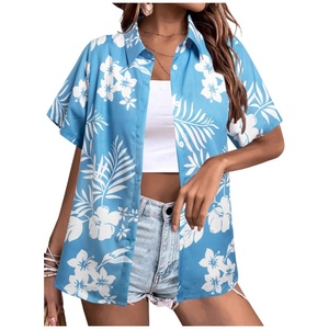 Cool Short Hawaiian Shirt Soft Cool Summer Hawaii Camisas Floral Tropic Print Camiseta con cuello en V Manga corta Button Up Tops - Product Image 3