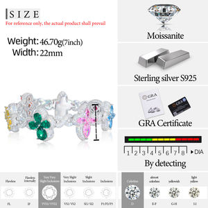 Bracciale di Tendenza a Catena Cubana da 22 mm in Argento Sterling 925 con Quadrifoglio, Infinito, Malocchio e Croce in Diamante Moissanite VVS e Zirconia Cubica Colorata - Product Image 6