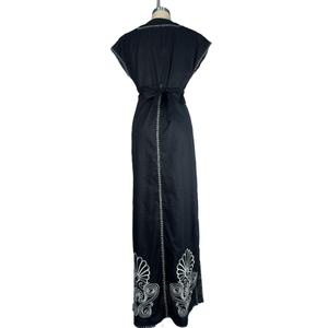 เดรสยาวปักลายสไตล์วินเทจสำหรับผู้หญิง คอเว้าพร้อมเข็มขัดคาดเอว ชุดลำลองสำหรับผู้หญิง ฤดูร้อน ฤดูใบไม้ร่วง - Product Image 2