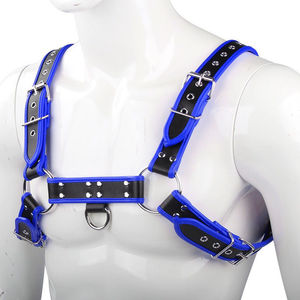 Men <b>Leather</b> Bondage <b>Harness</b> Blue Black Adjustable With Rings For Adult Play SM Costume Performance Props - Product Image 1
