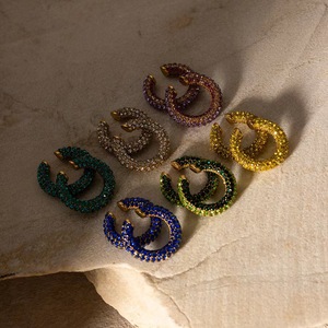 Clips de oreja de moda joyería chapada en oro 18K Acero inoxidable diamantes de imitación no perforados pendientes de moda - Product Image 5