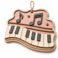 Ornement musical en contreplaqué peuplier découpé au laser 3D en forme de touches de piano, personnalisé ODM, pour la vente en gros, cadeau de la Fête des Mères, conforme CPSC, DDP