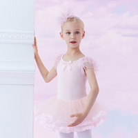 Charmant costume de ballet à manches courtes pour filles - Avec jupe tutu à volants, idéal pour les spectacles de danse