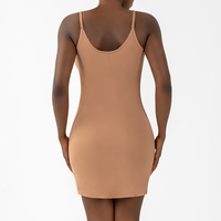 SK1230 Nylon-Strick Superweiches und Bequemes Einfarbiges U-Ausschnitt Mini-Kleid mit Rückenfreiem Bodycon Slim Fit Shapewear für Party und Strand