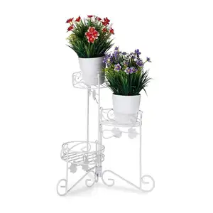 Nordic style White 3-Tiered Metal Folding leaves decorative flower Plant pot Stand
