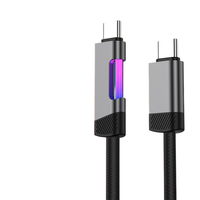 Kabel Pengisian Cepat 100W Max, Nylon Braided USB A ke Tipe C, C ke C, C ke LCord Dengan Lampu RGB Berpendar