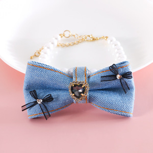 Collier en jean pour animaux de compagnie - Style Princesse avec Cœur en Pierre Précieuse et Nœud Diamanté pour Anniversaire - Collier pour Chien <span class=keywords><strong>Allemand</strong></span>, <span class=keywords><strong>Pomeranian</strong></span> - Product Image 6
