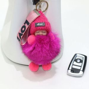 Pompom Sleeping Baby Keychain Cute Fluffy Plush Doll Keyholder Women Girl Bags Keyrings <b>Cars</b> <b>Key</b> <b>Ring</b> Gift Charming Decoration - Product Image 6