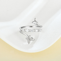 Anneaux d'ouverture en couches tendance de qualité supérieure Bague en zircone papillon en argent sterling S925 réglable