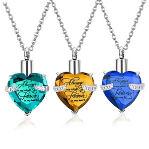 In acciaio inossidabile a forma di cuore di vetro in cenere ciondolo personalizzato pietra di nascita collana commemorativa per i propri cari animali domestici per cani da gatto - Product Image 5