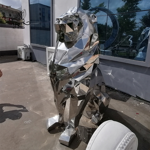 Decorazione dell'ingresso all'aperto arte moderna geometrica astratta a grandezza naturale animale scultura di statue di <span class=keywords><strong>leoni</strong></span> in acciaio inossidabile - Product Image 5