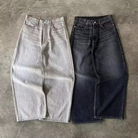 Jeans personnalisés avec logo, style vintage, déchirés, pour hommes, coupe ample, taille haute, effet délavé, jeans pour hommes de haute qualité