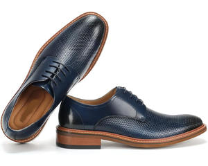 Chaussures Derby en cuir tissé bleu marine de luxe pour hommes, lacets, imperméables, chaussures habillées pour l'automne, bureau et occasions formelles - Product Image 3