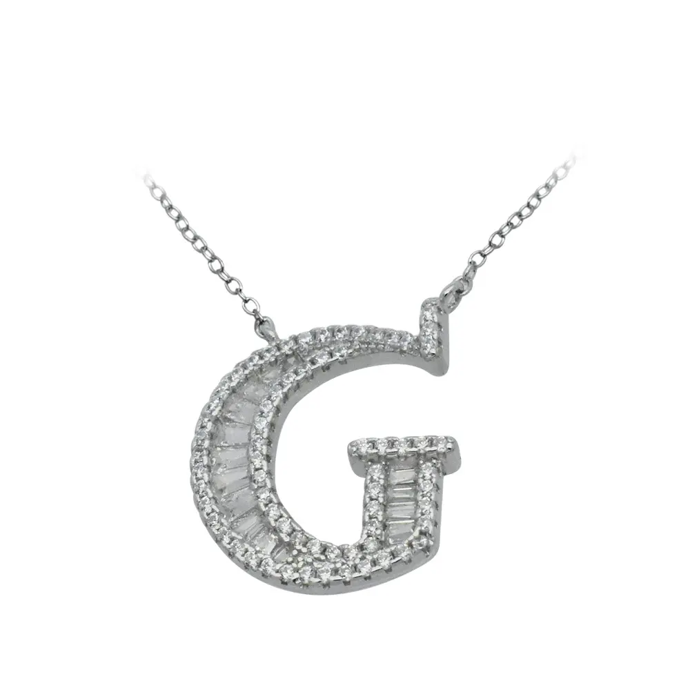 أنيقة وأنيقة قناة الزركون أزياء حرف G مجموعة نقية الفضة رسالة قلادة المجوهرات