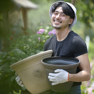 Vaso da fiori in plastica di grande diametro oversize in stile vintage decorazione del giardino di casa vaso da fiori rotondo con stampa floreale vintage - Product Image 4