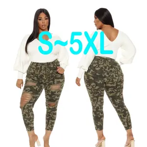 Pantalones vaqueros holgados con estampado de camuflaje para mujer, ropa de talla grande, cintura alta, gran tamaño, elásticos