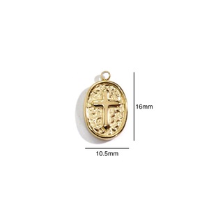 Produttori all'ingrosso croce ovale ciondolo in acciaio inossidabile 14k oro semplice collana pendente accessori fai da te fatti a mano - Product Image 6
