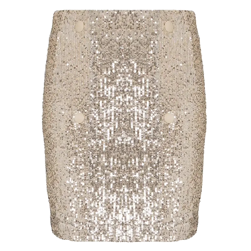 Party Club Wear High Waist Sequin Embellishment Thigh Length Gold Tone Polyester Bling Skirt Sexy Girl Mini Skirt Wrap Skirt Wom