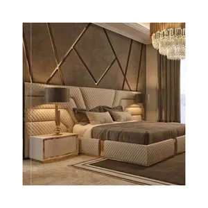 أطقم غرفة نوم منزلية من الجلد بحجم كينج بتصميم إيطالي-سرير مزدوج بحجم كوين
