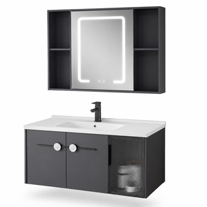 Mobile Bagno Moderno a Parete con Specchio <span class=keywords><strong>LED</strong></span> e Armadietto Contenitore - Product Image 1