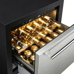 Réfrigérateur de bar à vin et bière noir et durable en acier inoxydable, <span class=keywords><strong>encastrable</strong></span>, 145 L, sans givre, double zone, pour la maison et le bureau, avec tiroirs - Product Image 5