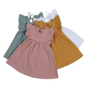 New Ins Baby Fancy Pure Color Flutter Sleeves Little Girls Princess Summer Dress