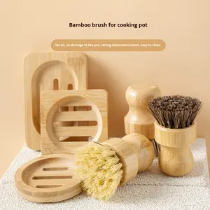 Cepillo de limpieza de cocina de mango corto de palma de coco de sisal de bambú transfronterizo más vendido, cepillo para platos, depurador de ollas para el hogar - Product Image 3