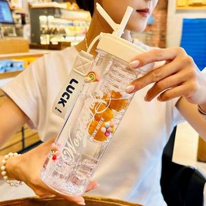 Stylish Water Cup With Tea Infuser And Straw Large Capacity Portable Plastic Cup For Students Summer Use - Product Image 4