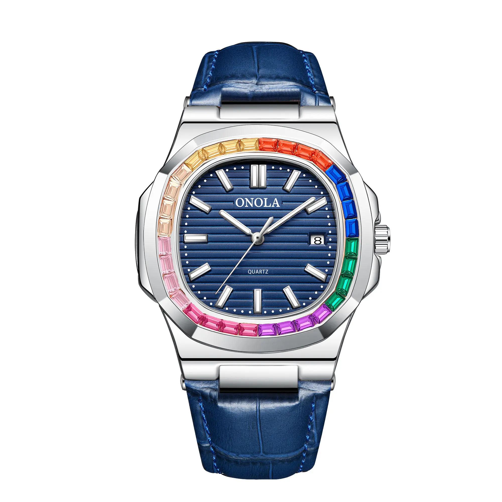 ONOLA 3852CH Latest Luxury Diamond Quartz Watch for Men Fashionable Brand Waterproof Wristwatch with Glass Leather Classic Type