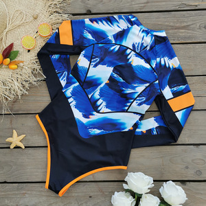 Maillot de bain une pièce pour femmes, manches longues, couleur unie, fermeture éclair, imprimé Floral, coupe haute, vêtements de plage, ODM, OEM, <span class=keywords><strong>2022</strong></span> - Product Image 5