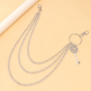 จี้กุญแจสไตล์เรโทรสุดเท่ห์ สายคาดเอวโลหะหลายชั้น แฟชั่นฮิปฮอปสำหรับทุกเพศ  โซ่คล้องตัว  วัสดุโลหะผสมสังกะสี สำหรับใส่ทุกวัน - Product Image 3