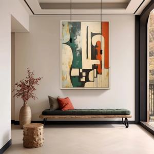 Toile d'art abstraite de luxe grand format, nature morte, vert beige, Wabi-Sabi, faite à la main, acrylique, décoration intérieure - Product Image 3