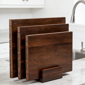 Tabla de Cortar de Madera Maciza con Forma de Libro con Soporte de Madera que Ahorra Espacio para Queso y Pan de Cocina - Product Image 1