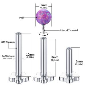 Getta G23 टाइटेनियम ओपल बॉल हाइपोएलर्जेनिक पंक्चर गहने के लिए आंतरिक धागे फ्लैट बैक लिप नाखून - Product Image 1