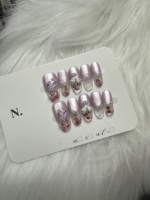 Faux Ongles Press-On Faits Main en Fleurs Séchées, Dégradé Transparent Nude, Papillon 3D, Strass, Longs Ongles Amande pour Fournitures de Salon (Vente en Gros)
