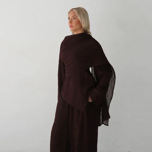 Nouveauté Vêtements islamiques Ensemble musulman deux pièces Été Respirant Polyester infroissable Ensembles de cordons Pantalon et haut pour femmes musulmanes - Product Image 1