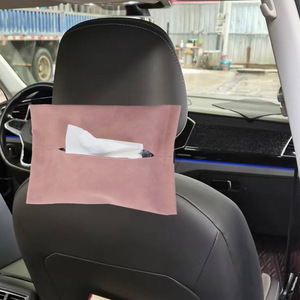 Boîte à mouchoirs suspendue en cuir suédé noir, facile à installer, portable, pour rangement dans la poche du siège de voiture - Product Image 2