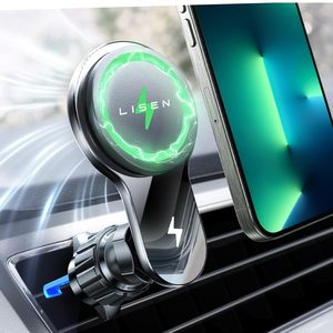 Support de Voiture Magnétique Rotatif LISEN avec Chargeur Sans Fil 15W et Ventilateur de Refroidissement pour iPhone 17 Pro Max <span class=keywords><strong>Mini</strong></span> – Support de Téléphone pour Véhicule - Product Image 1