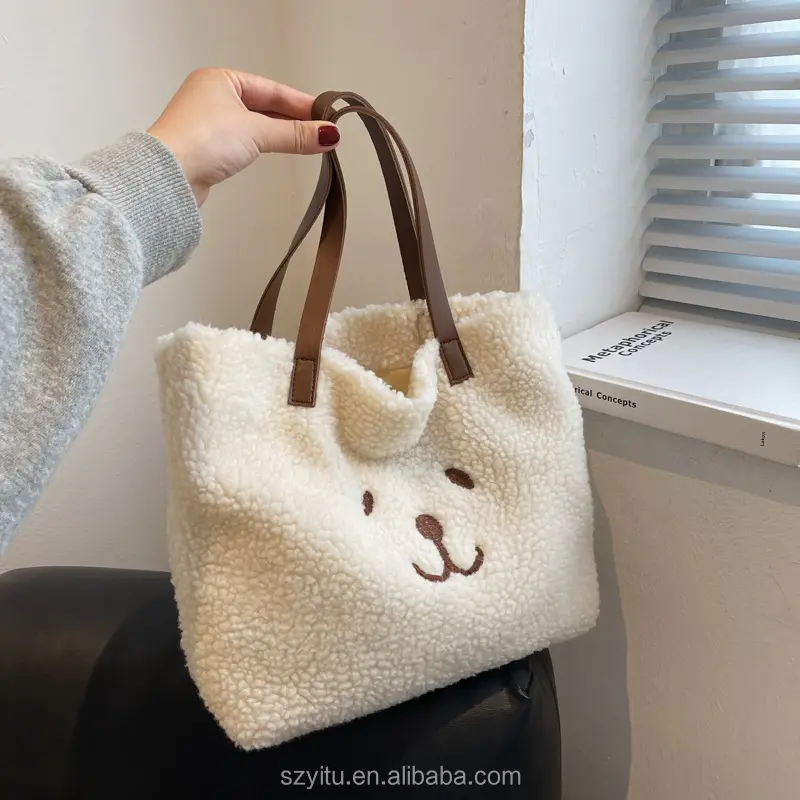 Sang Trọng Thời Trang Phụ Nữ Phụ Nữ Mùa Đông Dễ Thương Furry Purse Gấu In Túi Xách Purse Mini Sang Trọng Tote Túi Xách Cho Phụ Nữ Cô Gái