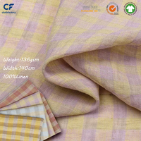 Chemise d'été écologique 100 % lin, tissée, teinte en fil, à carreaux, de qualité supérieure, poids moyen, respirante et anti-boulochage