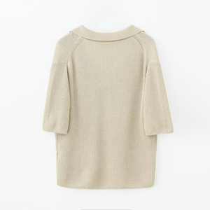 Maglia da donna all'ingrosso con scollo a V manica corta estiva Casual maglieria in misto <span class=keywords><strong>cotone</strong></span> leggera di base maglione da donna - Product Image 2