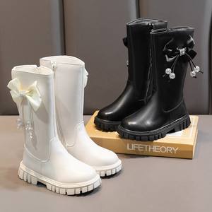 รองเท้าบูทหนังเด็กผู้หญิงสไตล์หวานประดับโบว์มุกสำหรับฤดูใบไม้ร่วงและฤดูหนาวแบบใหม่จากเกาหลี - Product Image 1