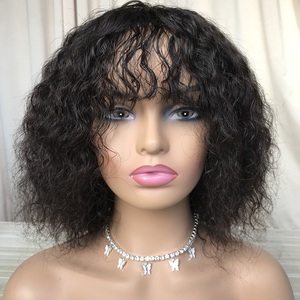 Envío gratuito y de calidad superior del pelo humano de la Virgen de la onda de agua regular peluca con bang 10" - Product Image 1