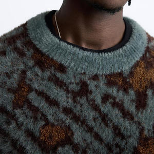 Pull pour hommes personnalisé OEM & ODM col rond pull-over haut en tricot à manches longues jacquard floue lâche chandails tricotés pour homme - Product Image 5