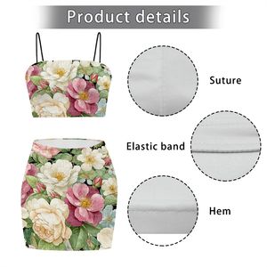 Imagen personalizada de la mujer Floral Crop Tank Top y por encima de la rodilla Mini faldas conjuntos de tamaño XS conjunto de dos piezas de longitud corta Tops - Product Image 4
