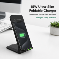 Support de chargeur sans fil 15W avec port Type-C, design pliable, lumière LED, station de charge de bureau 3-en-1 pour smartphones