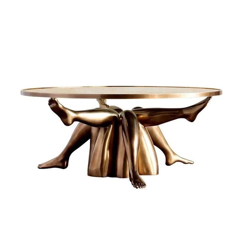 New art glass coffee tables furniture living room unique nordic glass top golden coffee table for hotel