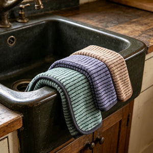 Bamboo Charcoal Fiber Kitchen Cloth 20x20cm Stripe Pattern Thickened Absorbent Dish Towel For Pots And Pans - Product Image 3