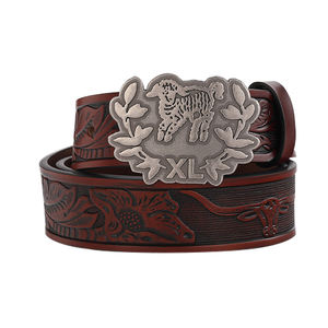 Westal Vintage mujeres cinturones de cuero de vaca de lujo en relieve placa completa hebilla grano cinturón de cuero genuino para hombres - Product Image 1